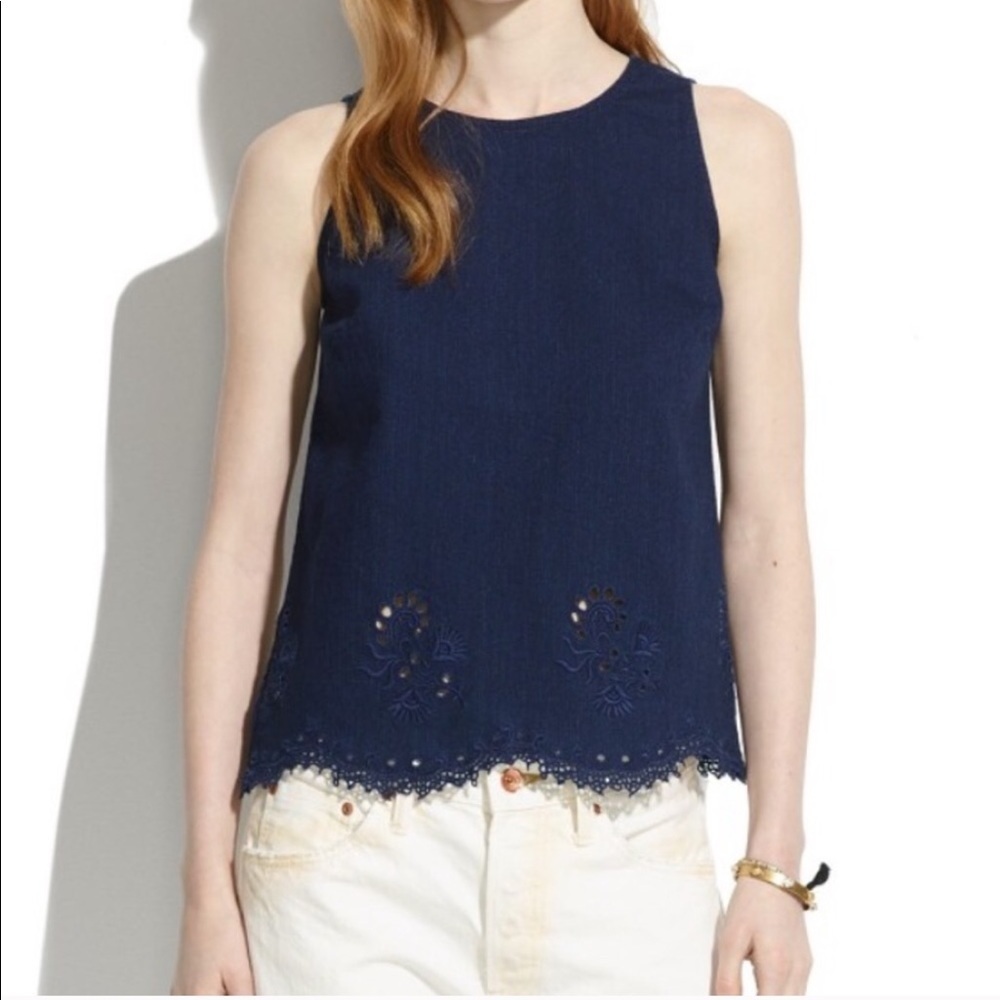 โข Madewell โข Denim Chambray Irislace Top Blue XS